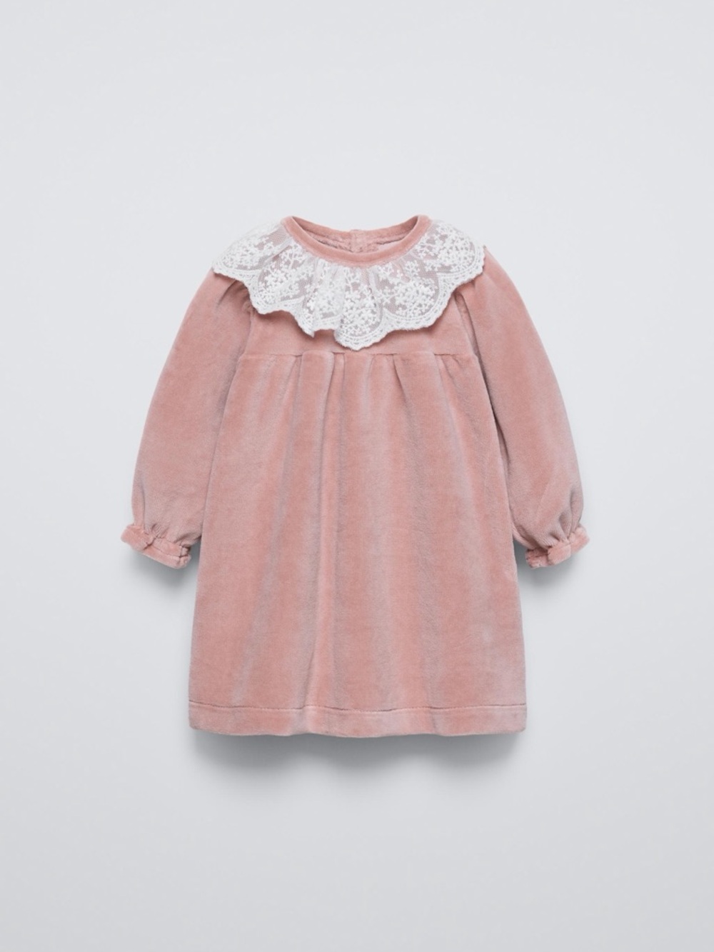 Zara Dusty baby girl Pink Velvet Dress with White Lace Overlay 9-12M